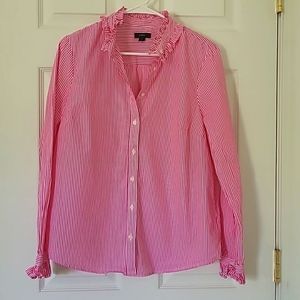 J. Crew Stripe Ruffle Buttondown